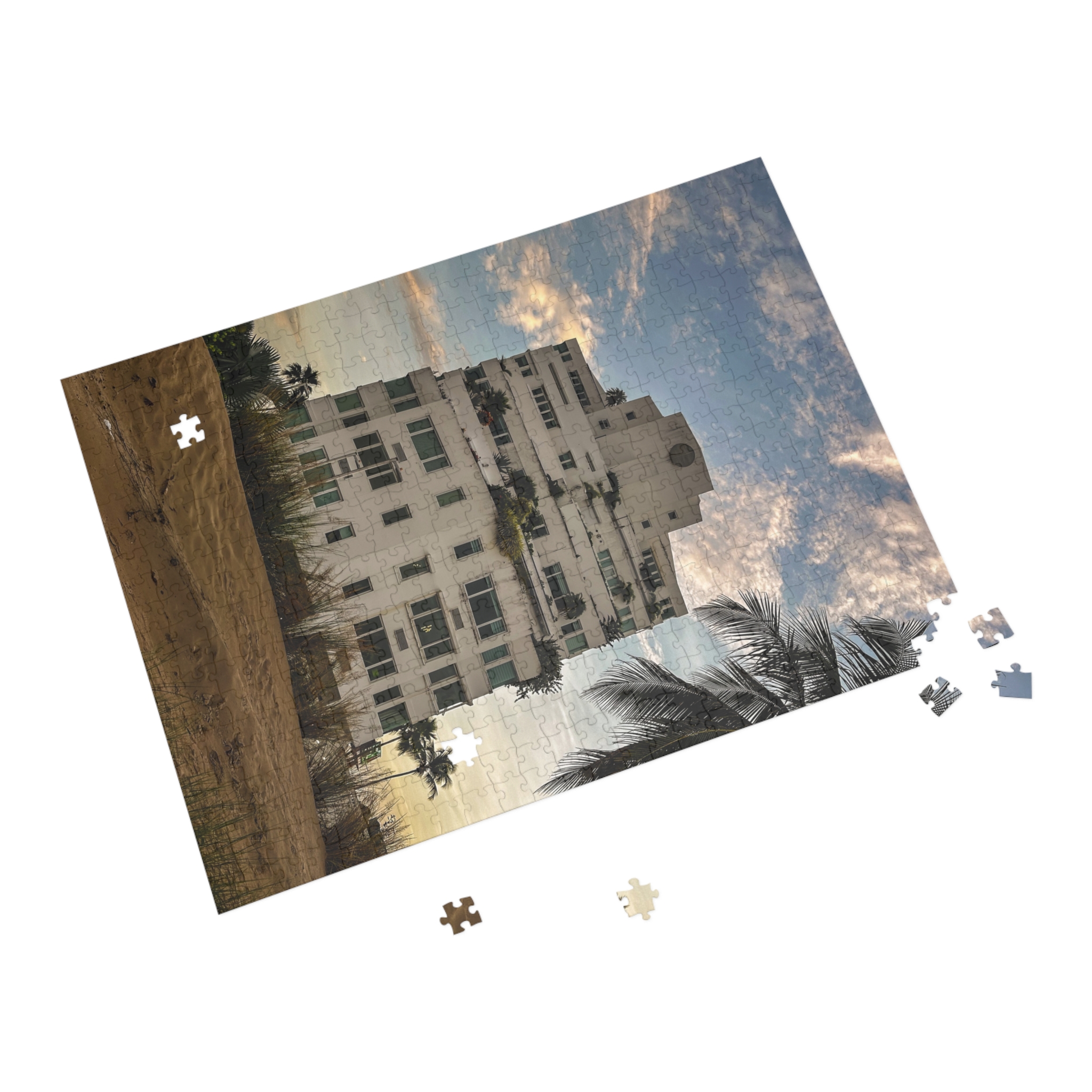 Beachfront at Isla Verde jigsaw puzzle, partly assembled with loose pieces